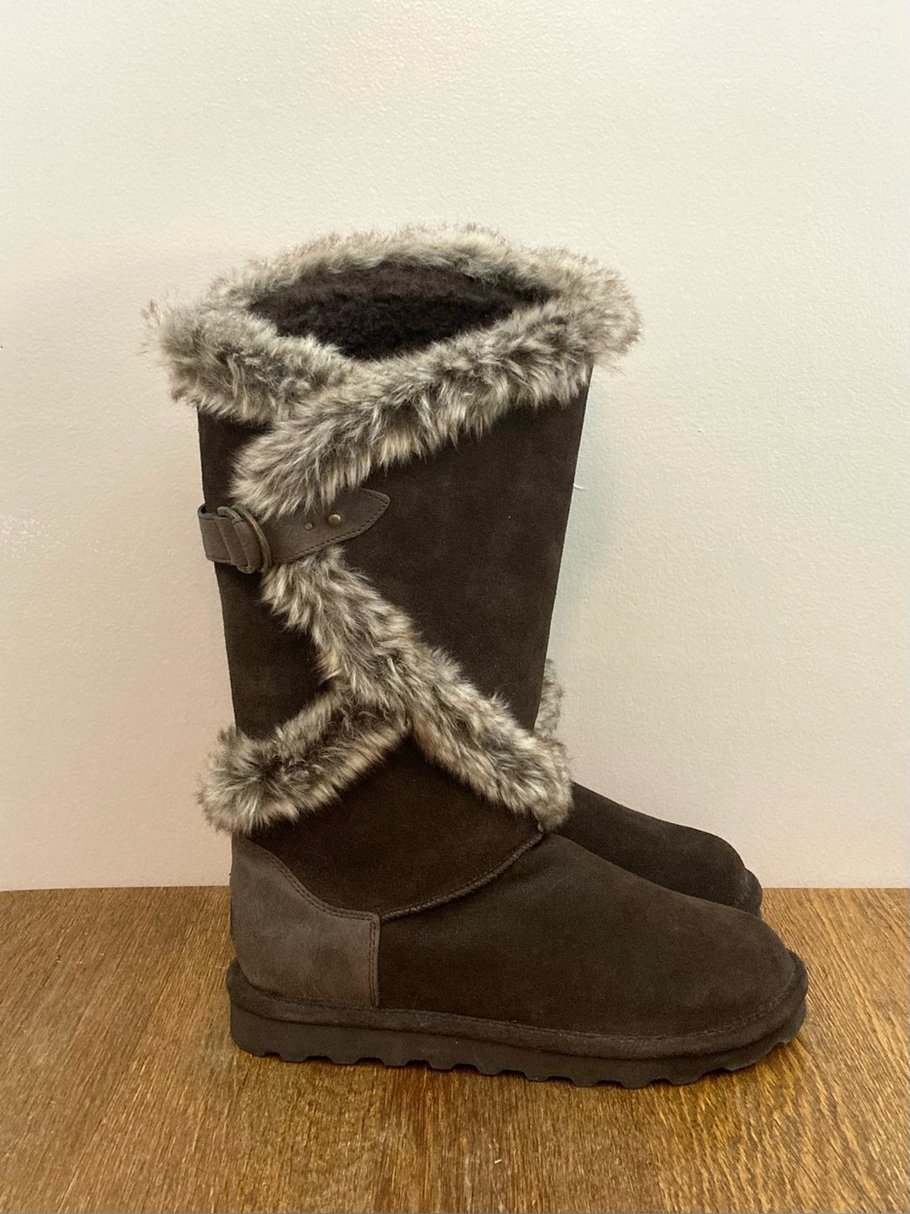 Bearpaw Sheilah Tall Brown Suede/Faux Fur Boot Women’s Size 10